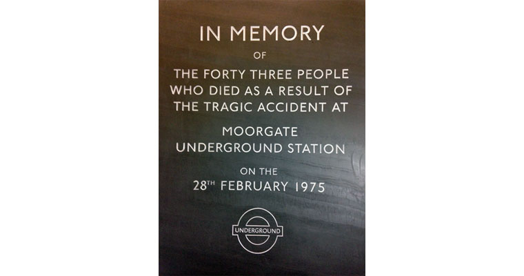 plaque by LSC at Moorgate station